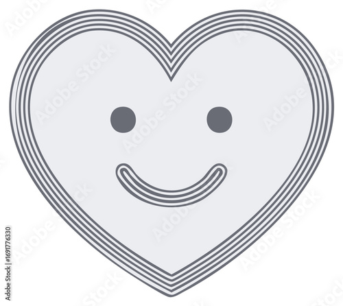 Smiling heart with outline, vector illustration of an icon with a simple face