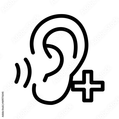 Ear with Medical Cross Line Icon of Hearing Health Icon Set
