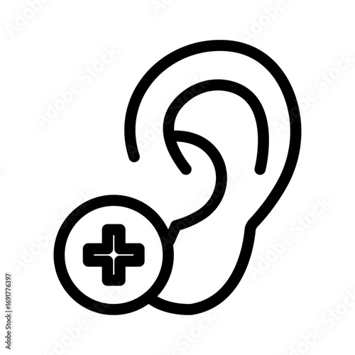 Ear with Plus Sign Line Icon of Hearing Health Icon Set