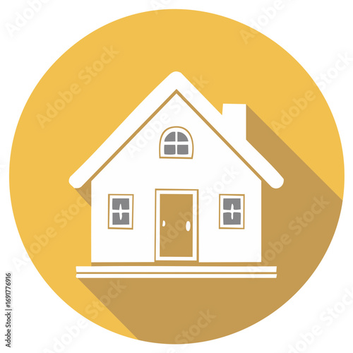 House Icon on Gold Circle Simple Home Shape with Windows and Door Homeownership