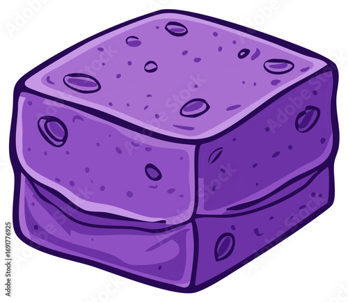 Vibrant purple dice with rounded corners and carved indentations