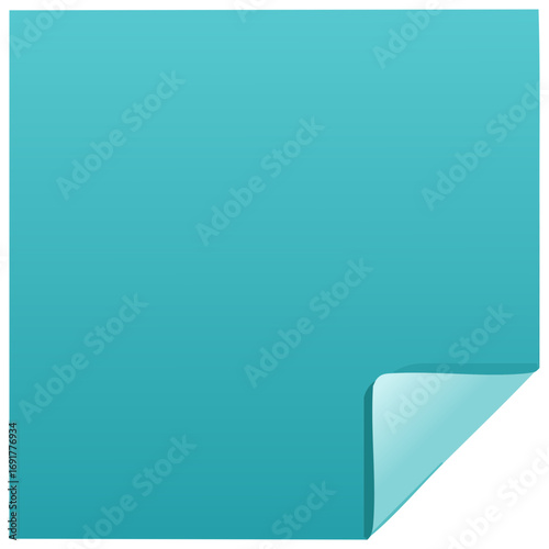 Blank teal sticky note with curled corner vector illustration