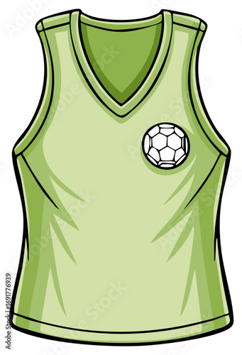 Green sleeveless jersey with a soccer ball icon, vector illustration