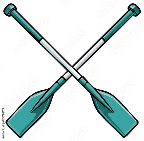 Two Crossed Teal Paddles Graphic Design Element Isolated on White