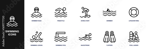 Swimming Line Icon Set