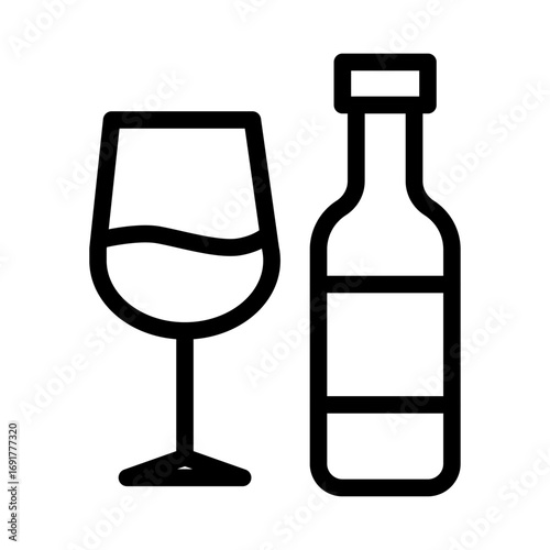 Wine Bottle and Glass Line Icon of Wine and Spirits Icon Set