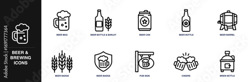 Beer and Brewing Line Icon Set