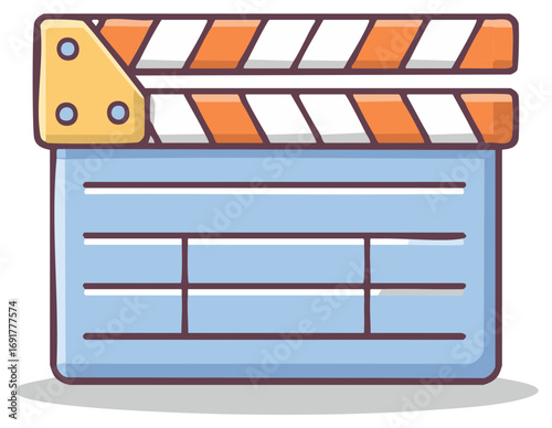 Classic Movie clapboard with orange and white stripes and light blue slate