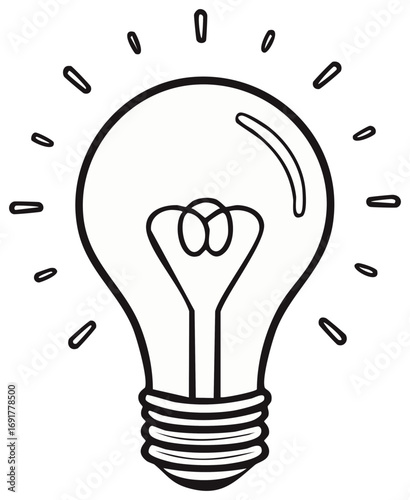 Outline drawing of a light bulb radiating light as a metaphor for a good idea or inspiration.