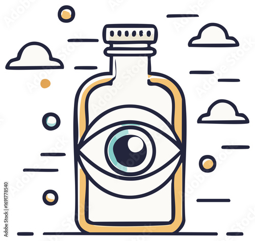 Eye in a bottle, illustration of the all-seeing mind, design, vector