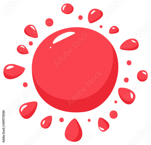 Dynamic Red Liquid Droplets Exploding From Central Sphere