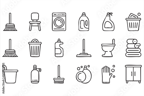 Sanitation and hygiene vector illustrations with cleaning supply graphics