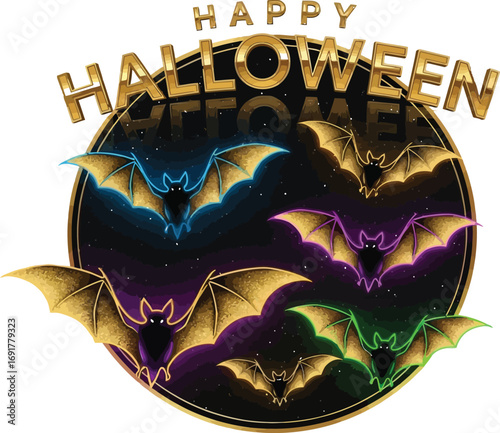 Eerie happy halloween bats flying in formation, creating a spooky and mysterious atmosphere for the holiday season