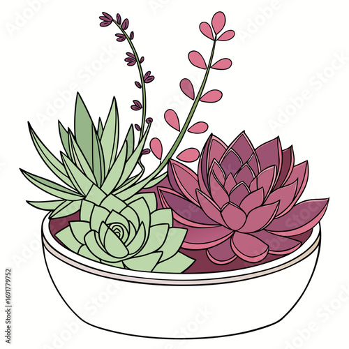 Assortment of colorful succulents in a white bowl planter potted plants echeveria