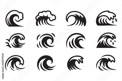 Decorative water wave vector pack with splashes and curling tides