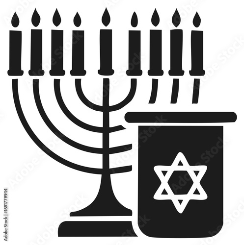 Jewish Menorah Candles and Torah Scroll Hanukkah Star of David Icon