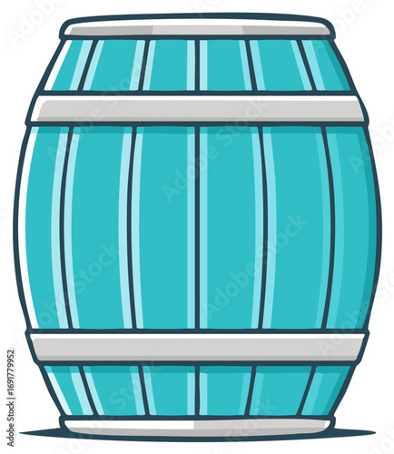 Cartoon Wood Barrel Illustration of Aqua Blue Container for Water or Drink