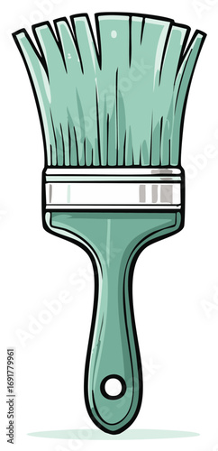 Illustration of Paintbrush with Green Bristles for Painting Walls and Creative Art Projects