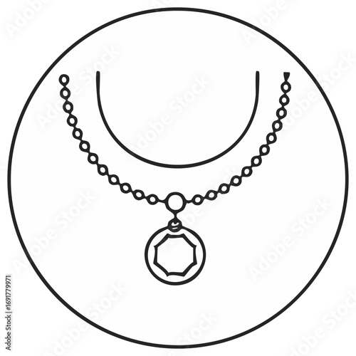 Necklace pendant with a round frame illustration