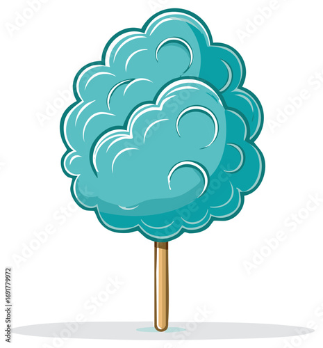Cartoon cotton candy on a stick, turquoise, sweet treat, dessert concept