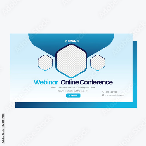 webinar conference banner template vector, blue color 