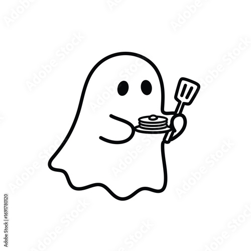 Ghost cooking pancakes with spatula food