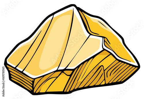 Cartoon style gold nugget sketch, golden rock, simple illustration of treasure, cartoon boulder with outlines and lines