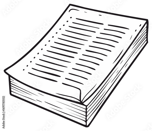 Hand drawn illustration of an open book with text and dots