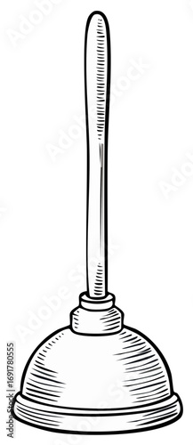 Drawn Toilet Plunger Illustration for Plumbing Repair or Blockage Solution