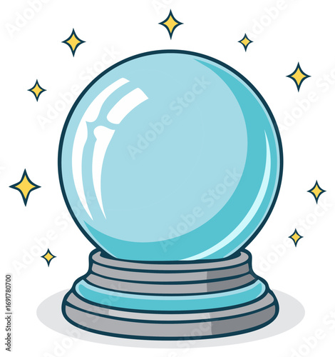 Crystal Ball Illustration with Sparkling Star Accents for Prediction Concept