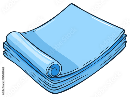 Stack of clean blue folded and rolled towels cartoon illustration