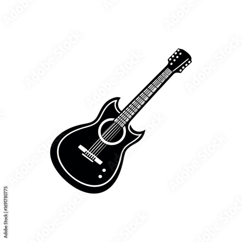 Acoustic guitar illustration in simple black and white flat vector style