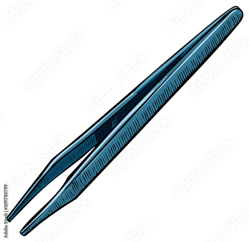 Illustration of a steel medical tweezer tool on white background