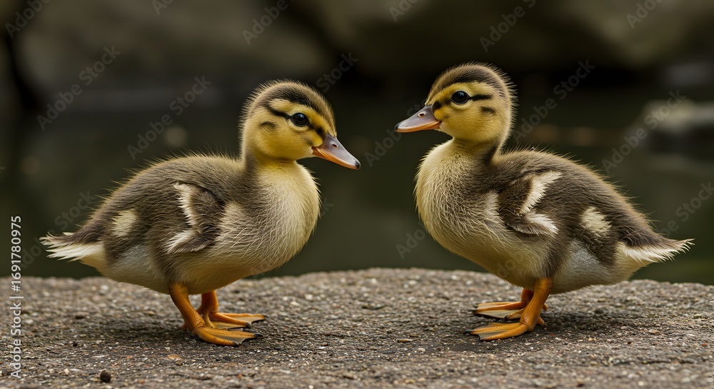 Obraz premium Two baby ducks facing each other