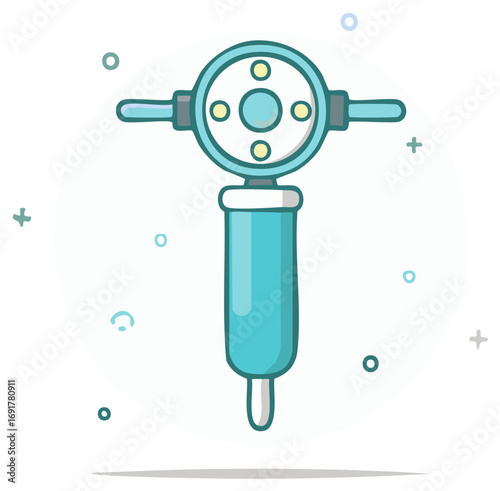 Illustration of a medical otoscope instrument with a light beam for examination