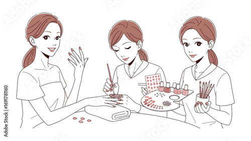 Professional makeup artist applying eye makeup to a young woman with closed eyes in a salon or studio setting with beauty tools