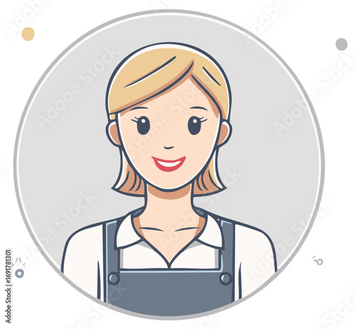 Smiling Blond Woman Character Portrait with Apron in Clean Style