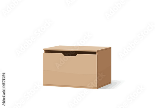 Beige Wooden Toy Chest for Kids Room Storage.