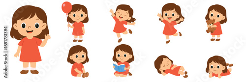 Cute girl in different poses. Hand Drawn Vector Art