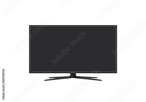 Black Flat Screen Television on White Background.