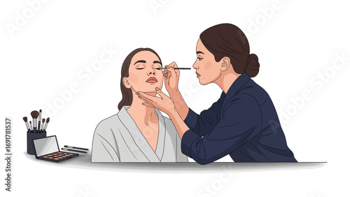 Two skilled spa therapists in white uniforms providing a relaxing body treatment and offering natural beauty products to a client