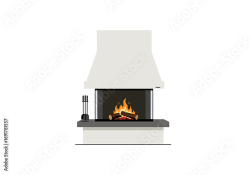 Modern White Fireplace Interior Design Element.