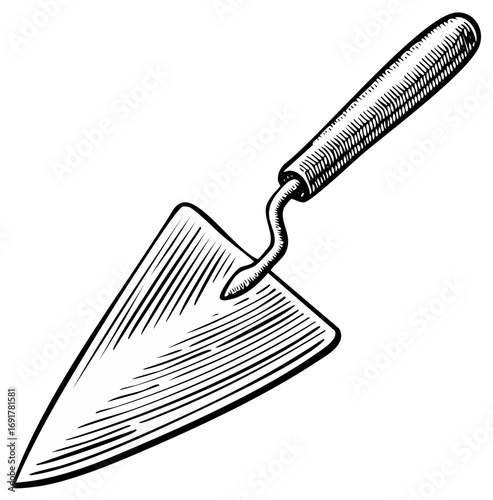 Detailed Trowel Illustration with Textured Handle for Spreading Materials and Construction