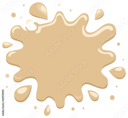 Cartoon Beige Splash, Stain or Blob with Splatters, Abstract Creamy Liquid Spot Vector Design Element.