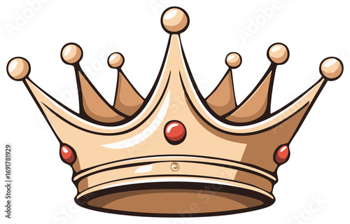 Illustration of golden crown with red jewels and rounded details