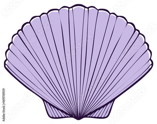 Elegant lilac seashell illustration: coastal treasure, vector sea icon, beach decor or design element, underwater nature.
