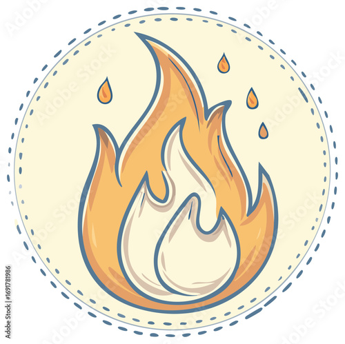 Stylized Yellow Fire Flames with Blue Outline in Circular Illustration