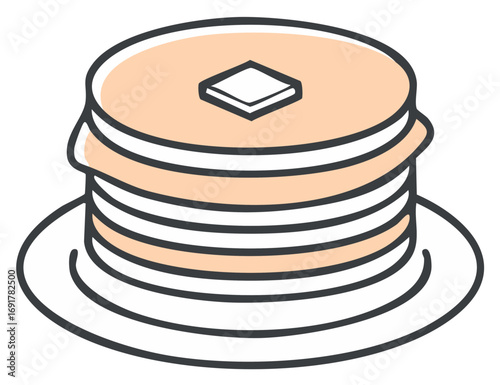 Stack of delicious golden pancakes topped with a pat of butter served on a plate breakfast meal illustration