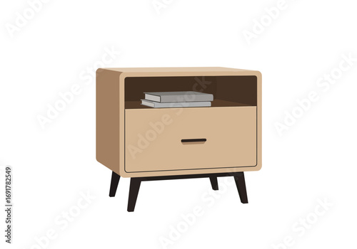Modern Beige Nightstand with One Drawer and Open Shelf.
