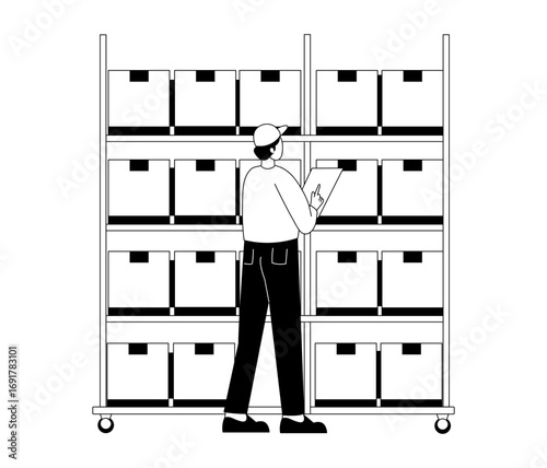A sketchy style illustration depicting inventory officer 

